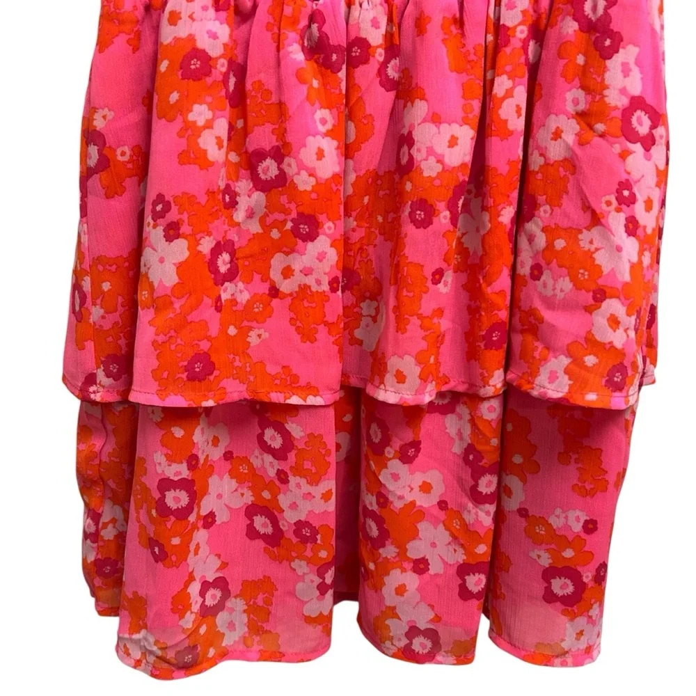 Sugarlips Hot Pink Floral Surplice Ruffle Dress - Picture 4 of 16